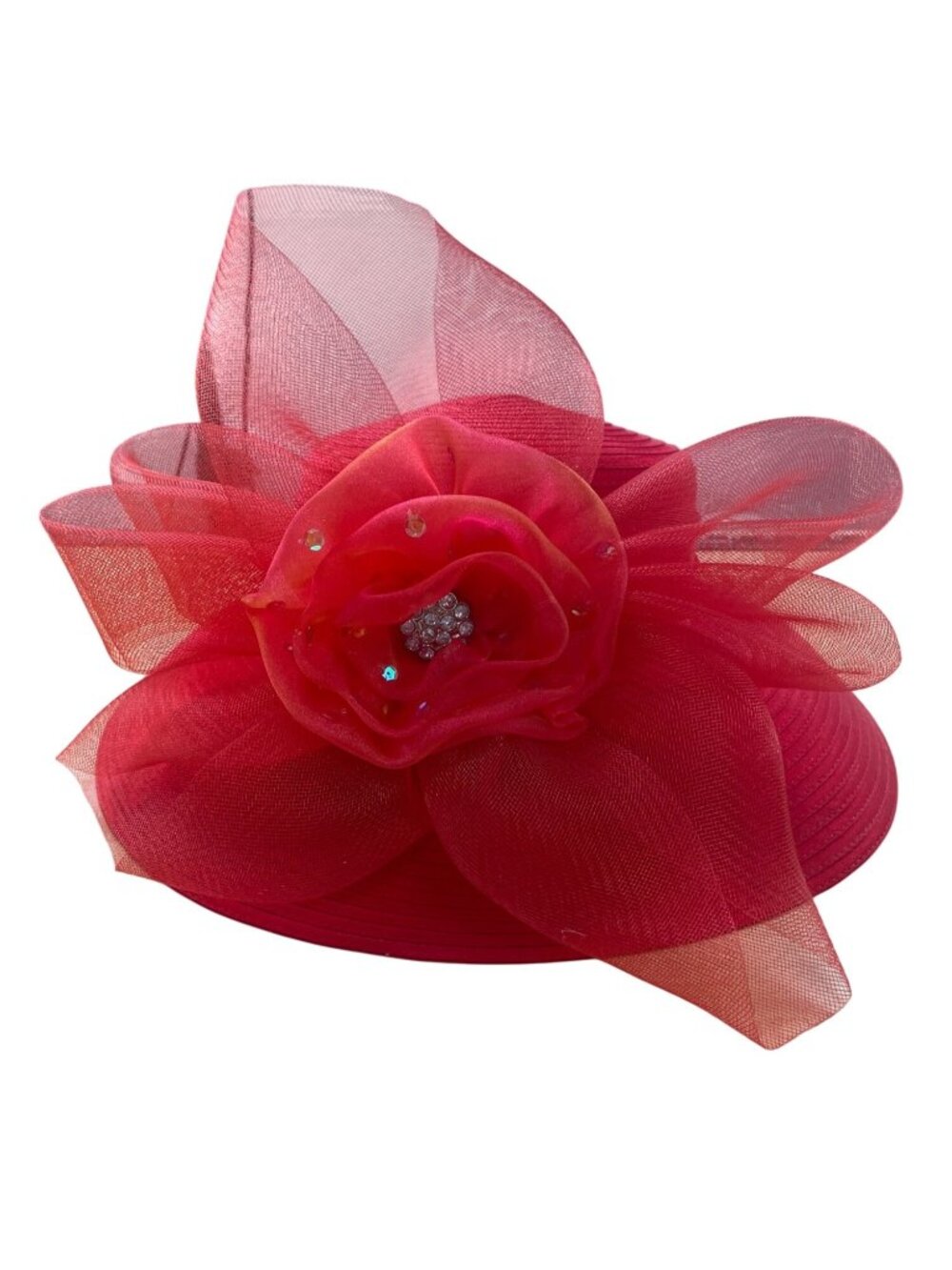 Whittall & Shon Womens Red Dress Hat With Decorative Flower